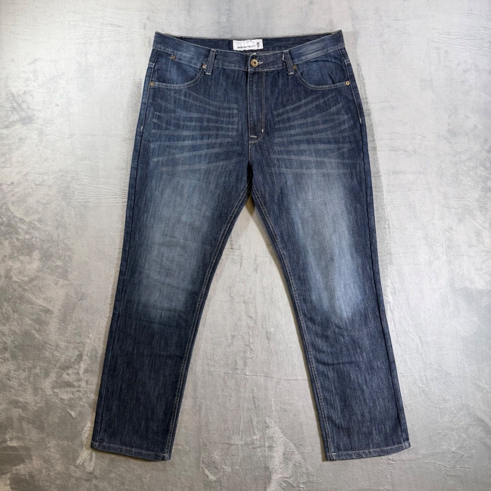 Paper Denim & Cloth Straight Jeans Men's Size‎ 38x32 Blue Dark Wash Faded Denim